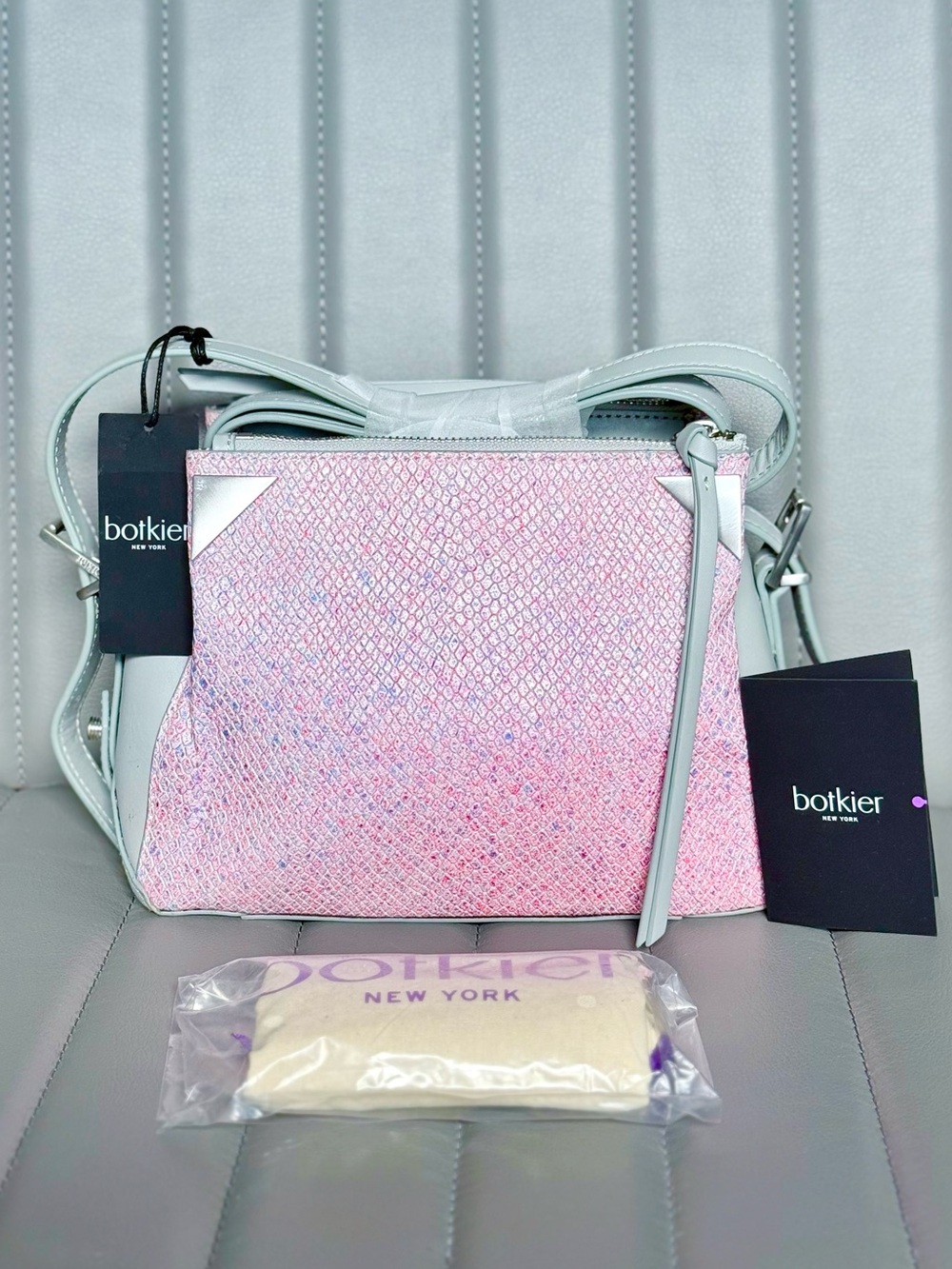 Botkier Pink Grey and Silver Coco Rocha Kitty London Leather Crossbody Bag